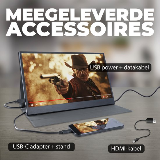 Moniteur portable Denver - Full HD - 15,6" - Moniteur portable - Étui en cuir - HDMI - USB-C - PMO15604