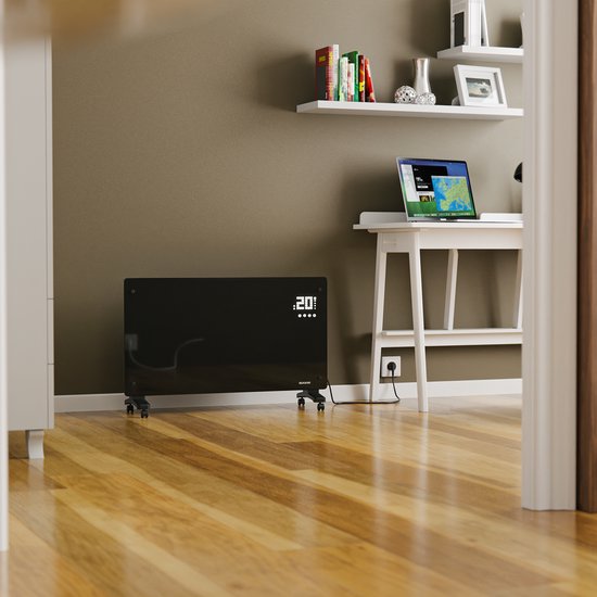 Radiateur électrique - Auronic - à convection avec thermostat et télécommande - Panneau en verre - 2500 W - Noir