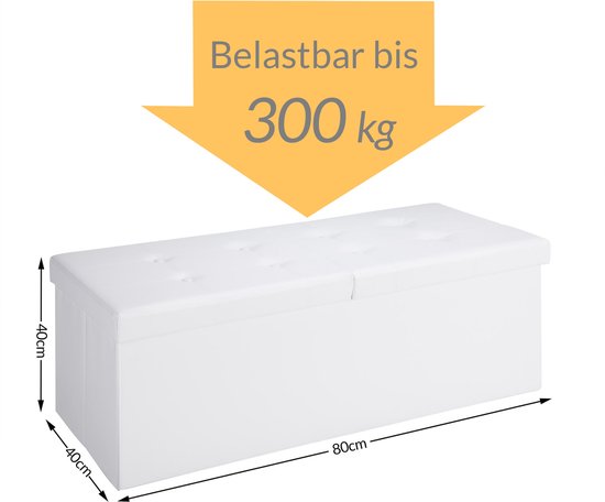 Banc Casaria avec rangement - 80x40x40cm 100L Faux cuir - Blanc