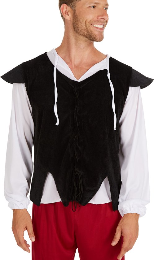 Costume d'aubergiste médiéval DressForFun – Comprend un gilet à cordon, un pantalon confortable et une chemise à manches longues – Pour le carnaval et les soirées à thème – Polyester noir – Taille L