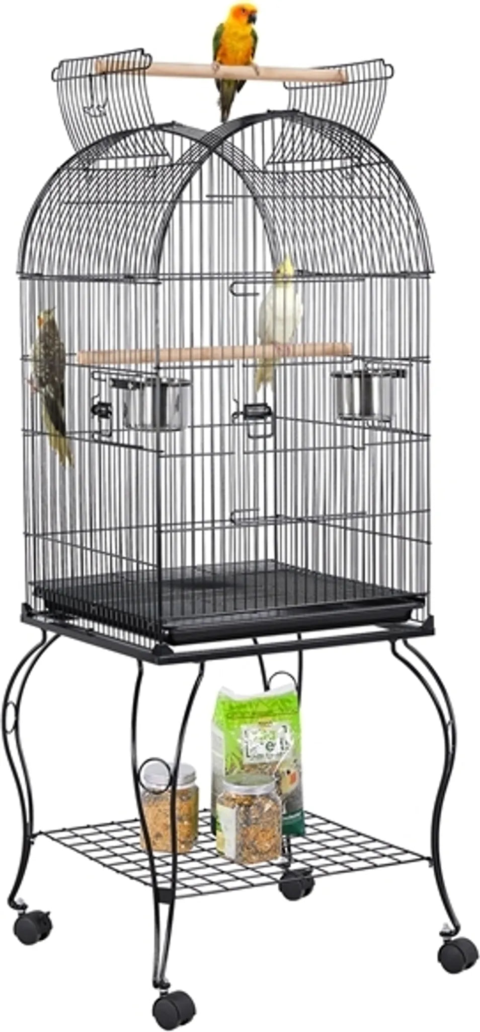 Yaheetech Cage à oiseaux - Perruches et perroquets - 59.5x59.5x150 cm - Mobile - Support amovible - Perchoirs - Noir