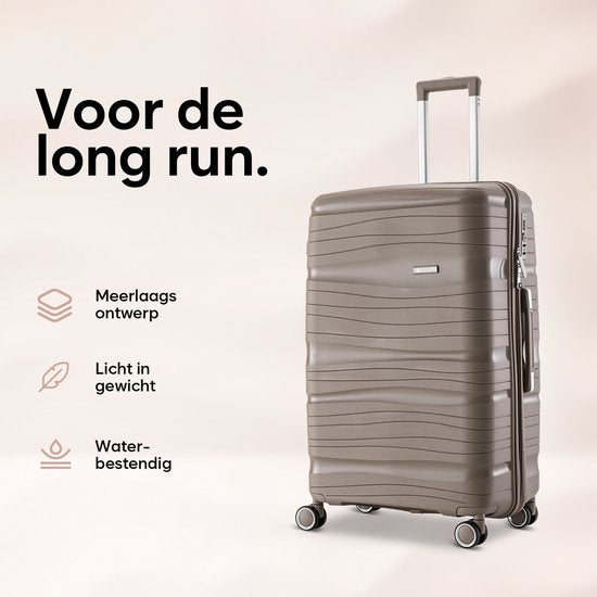 SKYCASES Travelin' Charm - 28-inch Large Travel Suitcase - Number Lock - 41x24x69 cm - 98L - Lightweight, Waterproof & Durable - Champagne