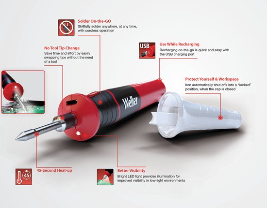 Weller WLBRK12EU - Fer à souder rechargeable avec batterie lithium-ion - 12 W - 510 °C