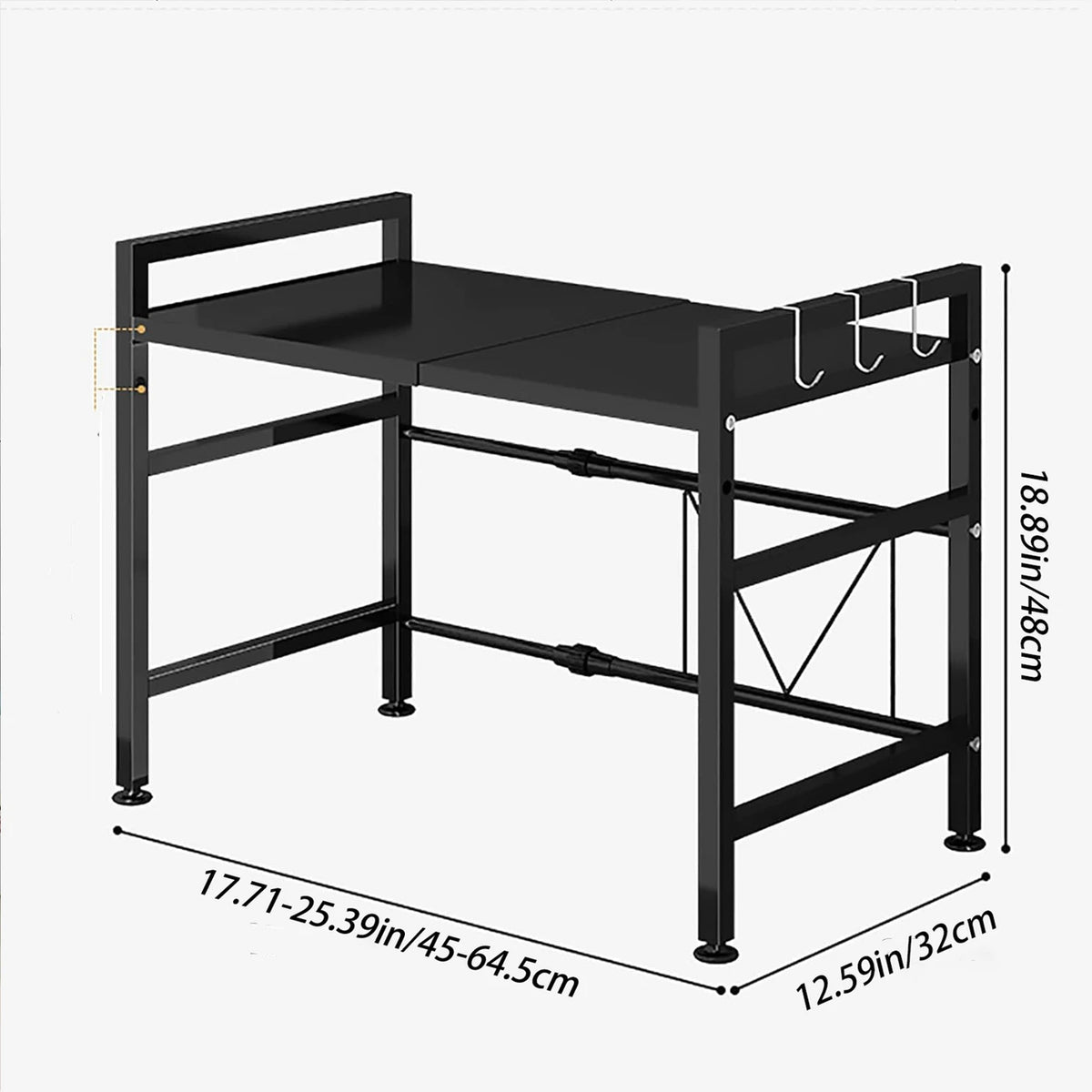 Étagère réglable en forme de H pour micro-ondes SRD - Fer massif - Noir - Rangement de cuisine peu encombrant