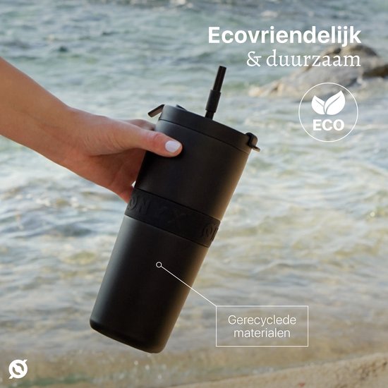 ONYX Bouteille à boire avec paille 700ML - Bouteille d'eau pour enfants et adultes - Tasse thermos en acier inoxydable Mug de voyage - Buveur motivé - Tasse à boire pour l'école - Noir