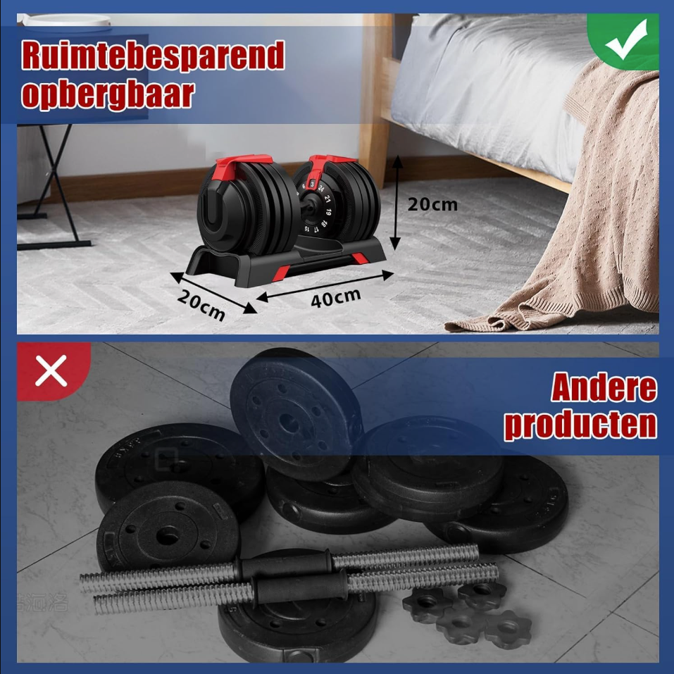 DH FitLife haltères réglables 24KG - 12 niveaux de poids (3-24 KG) - 12-en-1 haltères avec haltères