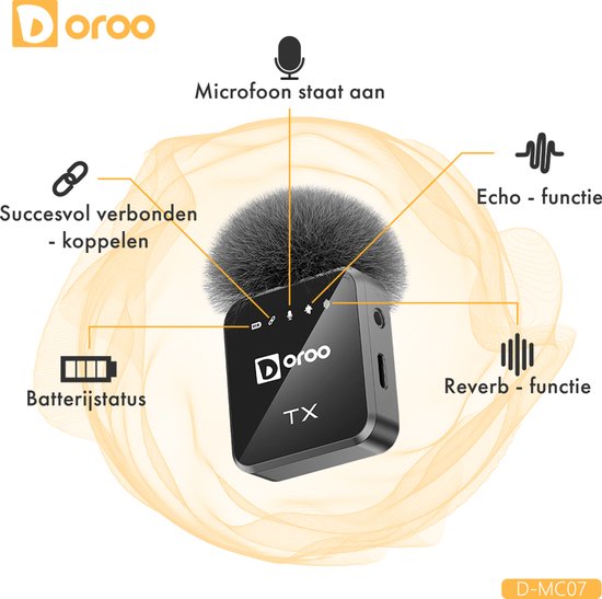 Microphone sans fil professionnel Doroo® - Lot de 2 - Micro-cravate - Bonnettes anti-vent - Batterie longue durée - Épingle de cravate - Son de qualité professionnelle - Micro sans fil USB-C/Lightning/AUX pour iPhone et Android - Plug & Play - Garantie de