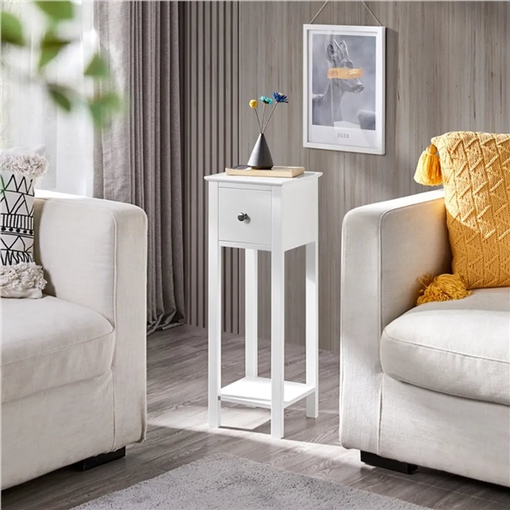 Yaheetech Lot de 2 tables de chevet avec tiroir et compartiment ouvert - Blanc - 25 x 25 x 70 cm