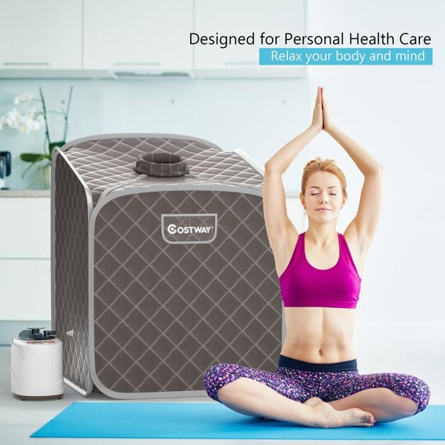 Coast Mini sauna vapeur 2L avec 9 niveaux de température - Sauna domestique - Cabine de chaleur - 85 × 84 × 106 cm - Gris - Noir - Marron