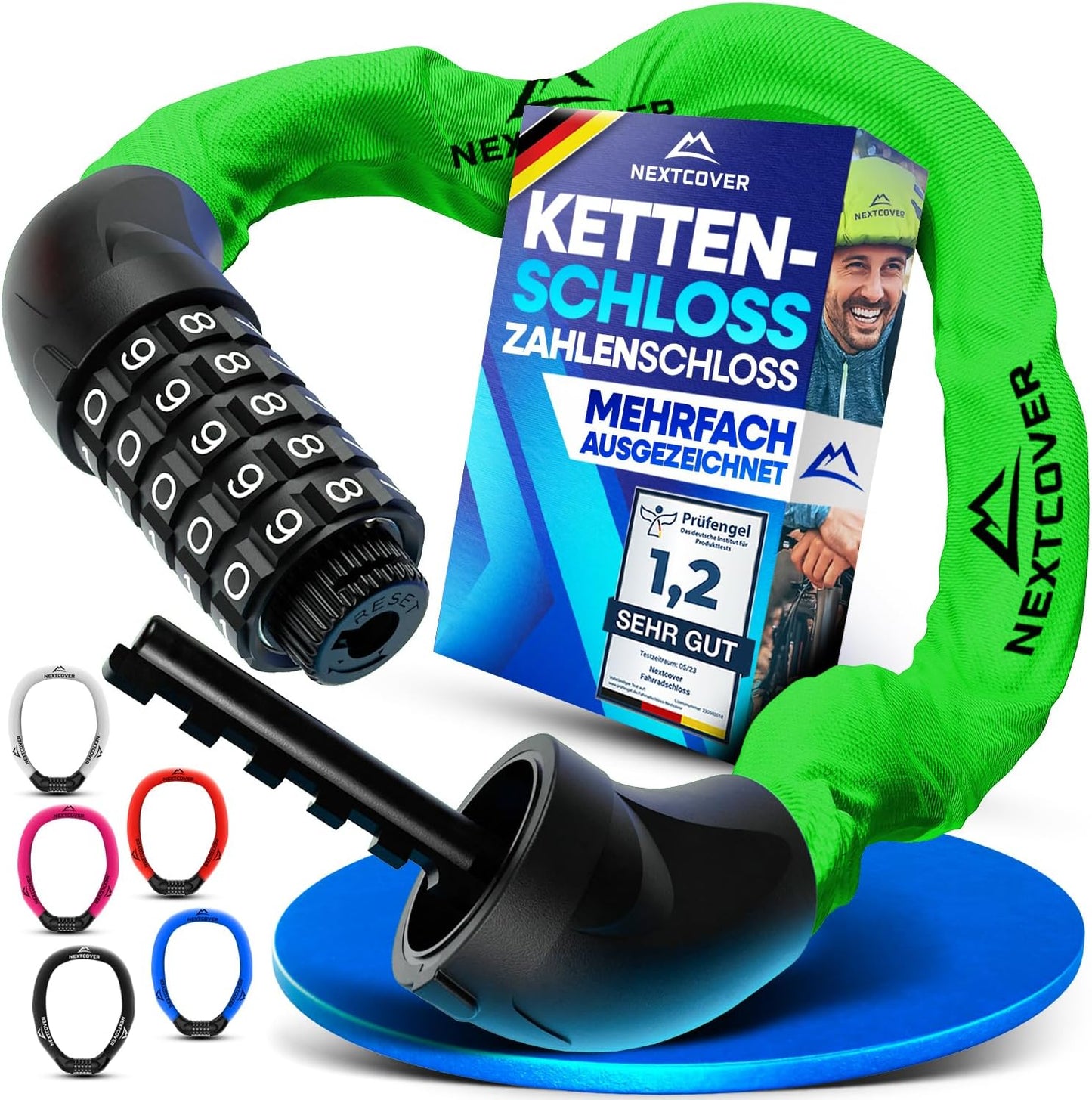NEXTCOVER® Cadenas pour vélo LockOne avec clé - haute sécurité - robuste et durable - 3 clés - Vert