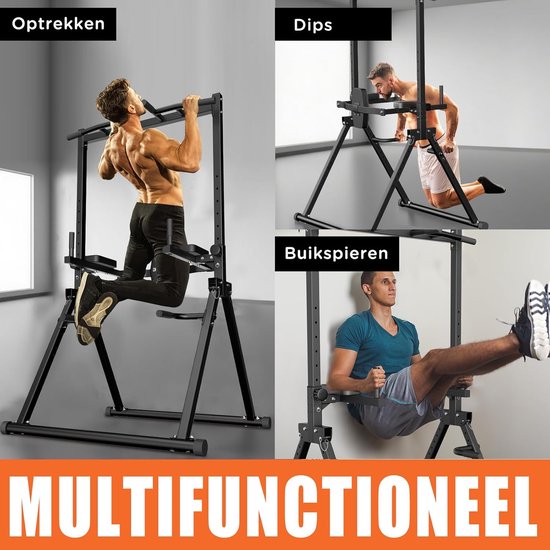 DH FitLife Power Tower Dip Station pliable jusqu'à 210 kg | Barre d'étirement autoportante avec barres de trempage et entraîneur dorsal | Power Station Power Tower