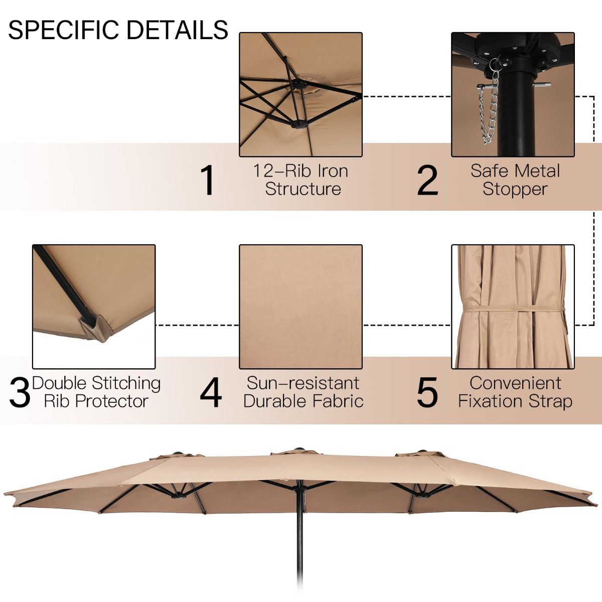 Coast 451.5 x 264 cm Parasol de terrasse double avec pied - Marron Parasol d'ombrage XXL pour le jardin, la terrasse et la piscine