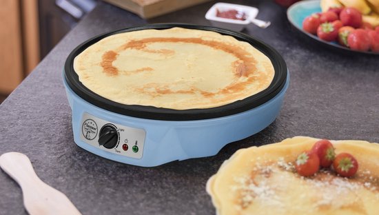 Appareil à crêpes Bestron - ASW602B - 1 000 W - Crêpière - 30 cm - Bleu - Avec pile en bois et spatule - Garantie 5 ans