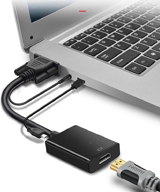 Techvavo® Adaptateur VGA (+ Audio) vers HDMI Convertisseur Universel - Avec Jack 3.5MM Aux & Câble d'alimentation USB - Convertisseur Vidéo Analogique Vers Numérique - Mâle Vers Femelle - 1080P Full HD - inclut un câble d'alimentation USB