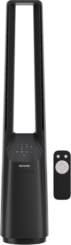 Ventilateur de tour Auronic - Modèle sans pales - Refroidisseur d'air - Ventilateur de sol - Ventilateur silencieux sur pied - 101 CM - 6 vitesses - Ventilateur - Avec minuterie - 39 dB - Gris