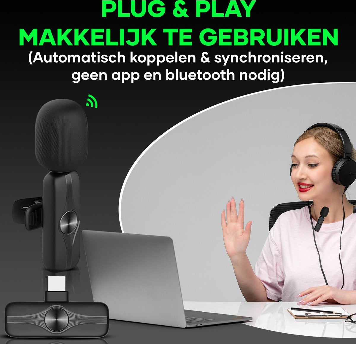 MATTI® 2-en-1 - Microphone sans fil - USB-C - Microphone - Microphone à épingle - Android et ordinateurs portables