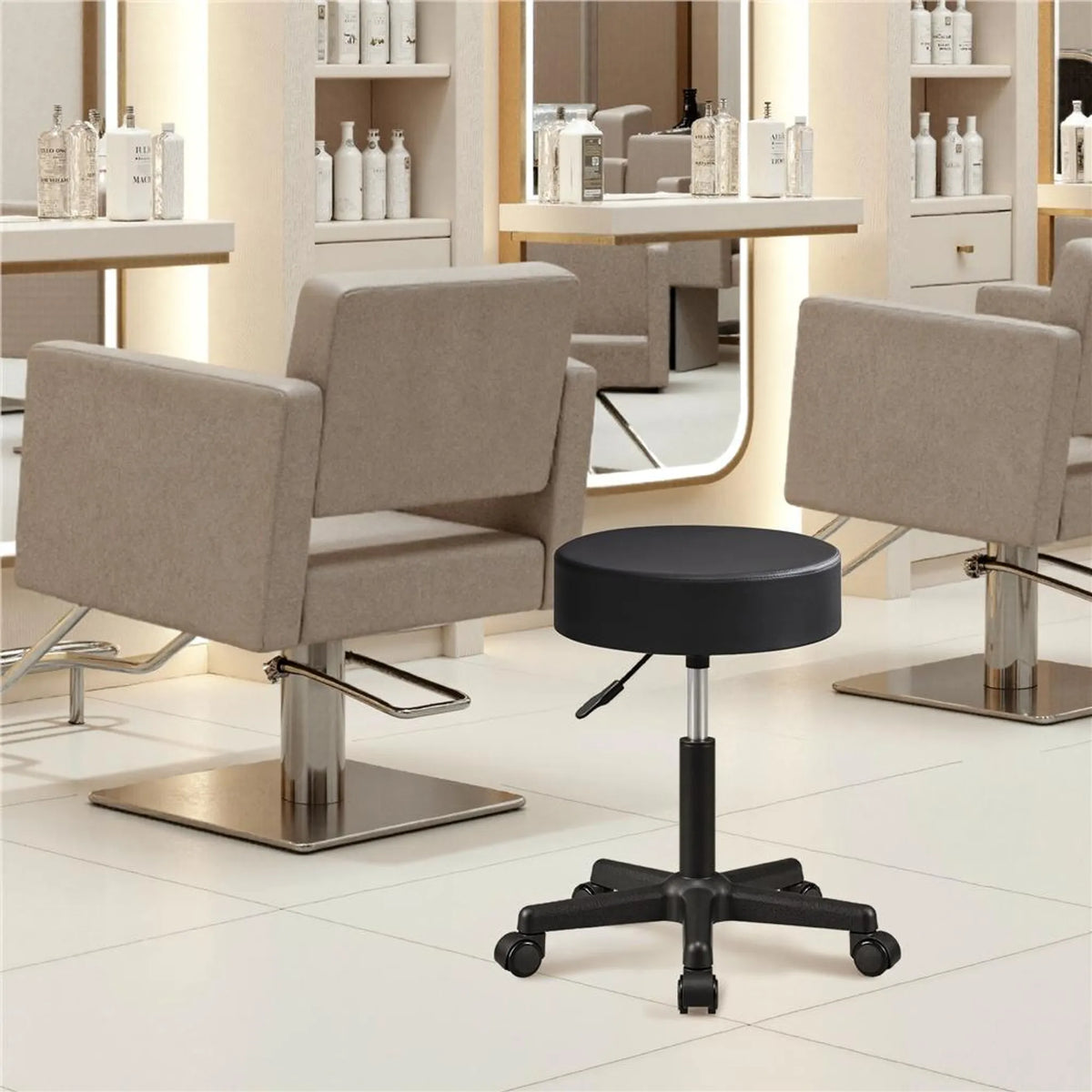 Yaheetech Tabouret de bar réglable en hauteur - équipé d'un coussin de siège de 10 cm d'épaisseur et d'une base pivotante à 360° avec roues - pour bureau, studio et îlot de cuisine - cuir noir et métal - 50 x 50 x 46 - 61,5 cm