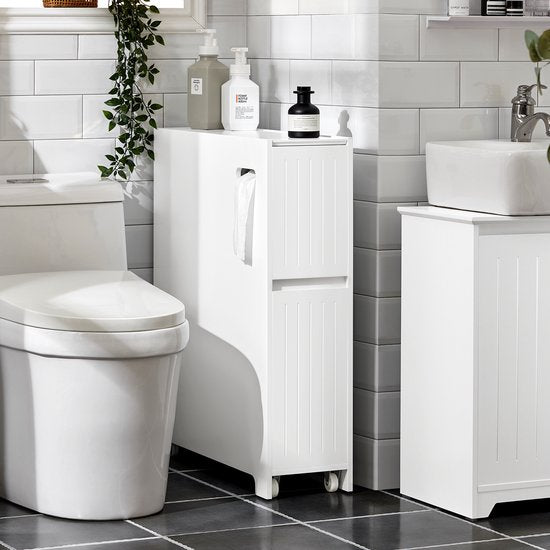 SoBuy Meuble bas, Meuble de rangement étroit sur pied, Meuble de salle de bain étroit, Meuble de toilette - Blanc, 60x20x75cm, BZR111-W