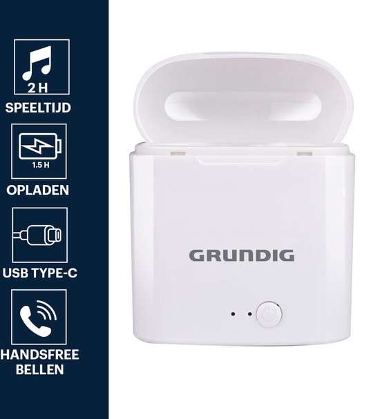 Grundig Wireless Earbuds - Bluetooth In Ear Earbuds 400mAh - Ecouteurs sans fil avec 2 heures d'autonomie - Ecouteurs pour appels mains libres - Etui de charge inclus Câble de charge USB-C