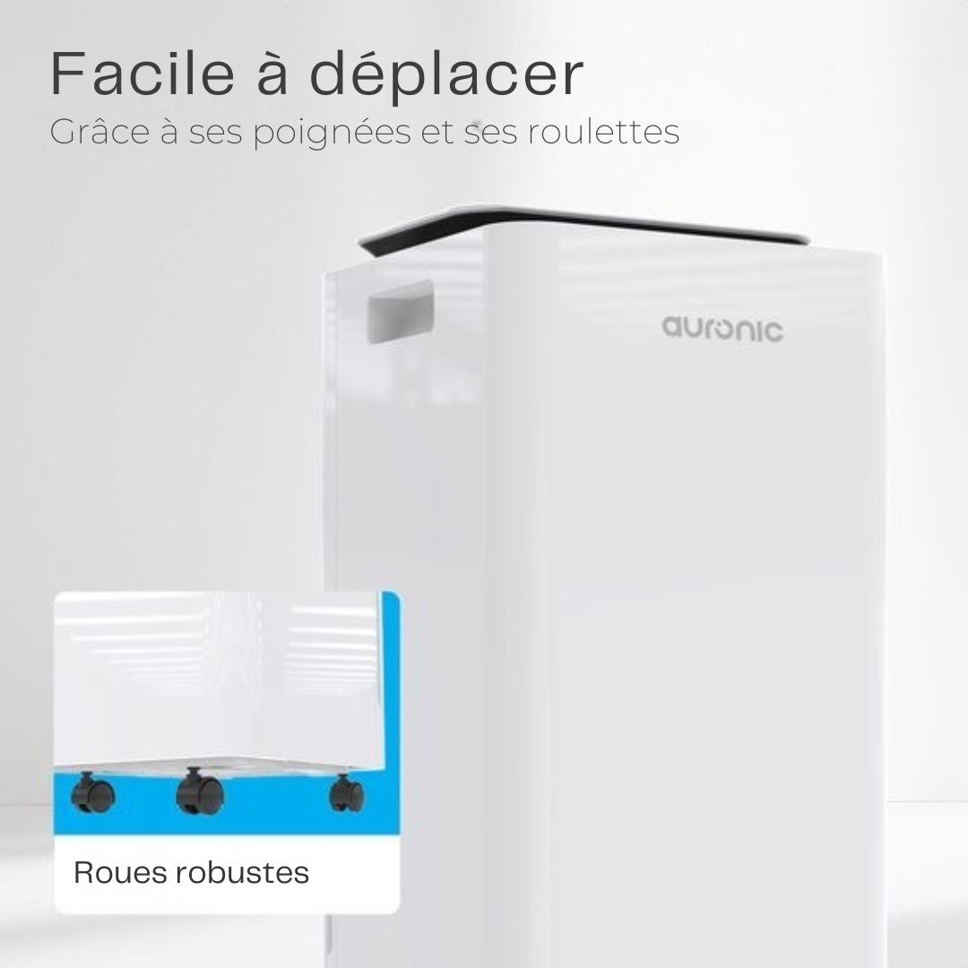 Déshumidificateur 12L Auronic - Avec fonction séchage du linge, Purificateur d'air, 185W, Silencieux (36 dB), Convient pour 48 m³ - Blanc