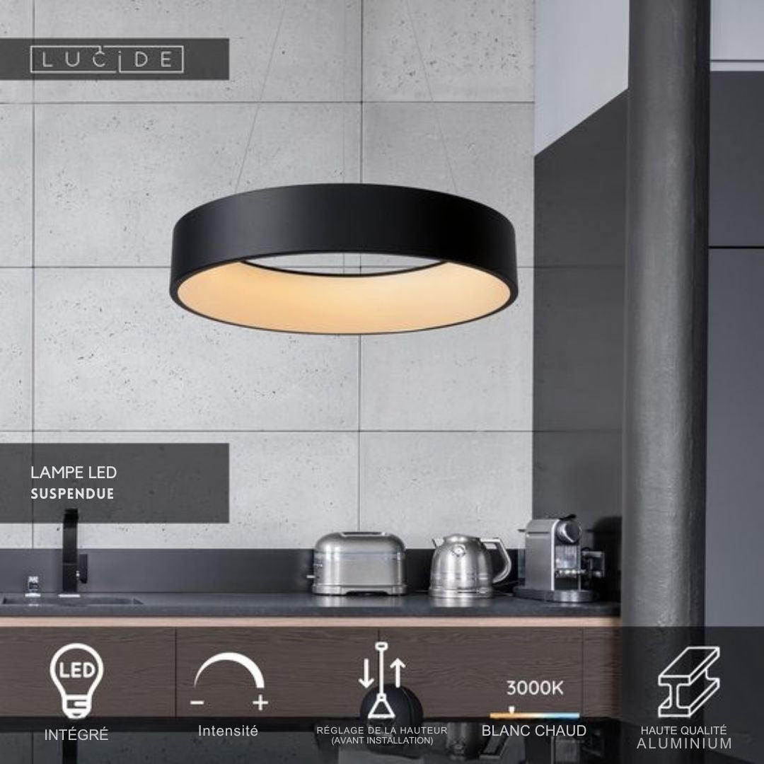 Lampe suspendue Lucide - Ø 60 cm - LED intensité variable - 1x39W 3000K - Noir