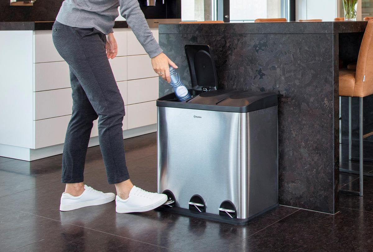 Poubelle 3 compartiments - Homra MAXER - Poubelle 60 litres (3x 20L) - acier inoxydable - Argenté