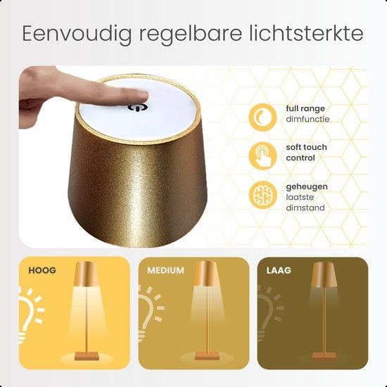 Goliving Lampe à poser Rechargeable - Sans fil et dimmable - Lampe tactile moderne - Lampe de nuit pour chambre à coucher - 38 cm - Or