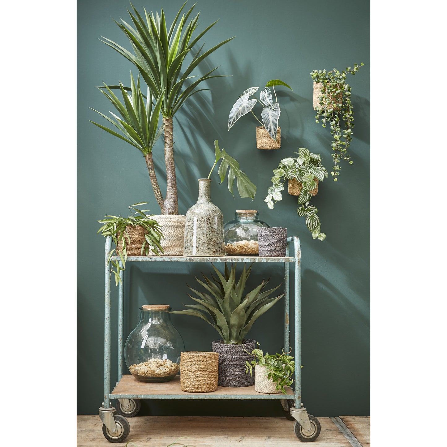 Mica Decorations Atlantic Plant Basket - H 20 x Ø 20 cm - Fait main en jute - Crème - Avec doublure en plastique