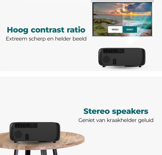 Spoused Beamer - Full-HD - 12 000 Lumens - Streaming depuis votre téléphone avec WiFi - Mini Beamer - Noir - Android