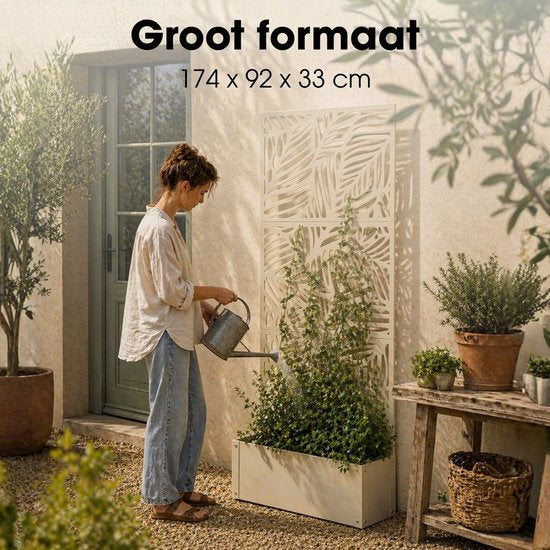 Mica Decorations Sapri Support pour plantes - Jardinière avec treillis pour plantes grimpantes - Support pour plantes autonome ou à fixer au mur - 92 x 33 x 174 cm - Blanc cassé