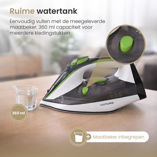 Vapore - Fer à vapeur 2400W - Semelle en céramique - Fer à repasser - 34g/min de vapeur - Anti-goutte - Fer à repasser - Autonettoyant - Tapis de repassage résistant à la chaleur inclus