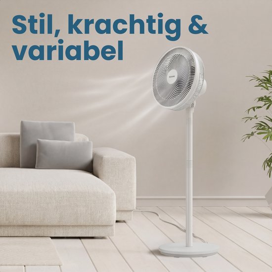 Ventilateur sur pied Auronic - 3 vitesses - Oscillation 85° - Réglable 70-116 cm - Blanc