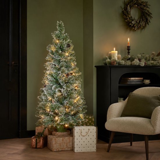 Black Box Trees Vandans : sapin de Noël artificiel avec éclairage, H 120 x Ø 60 cm - Sapin artificiel avec décorations de Noël - Sapin de Noël artificiel aux branches enneigées - Vert