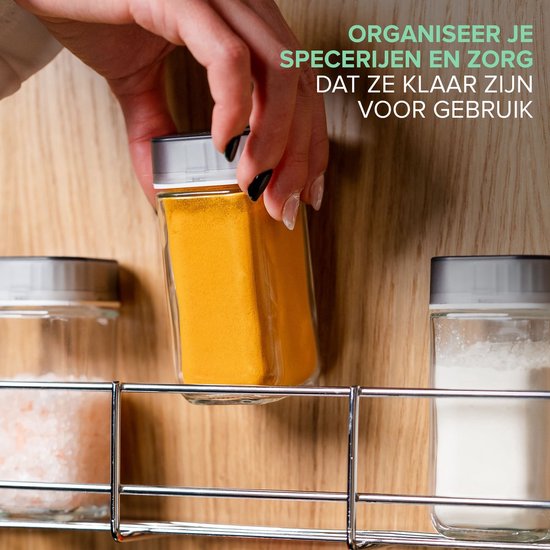 Coninx Spice Rack Metal - Suspendable - pour 32 pots à épices - 4 niveaux de rangement - 405x60x500mm - Chrome