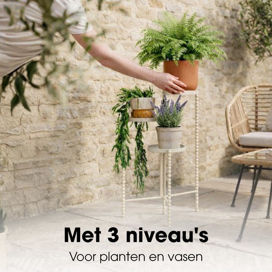 Mica Decorations Salvo - Support pour plantes d'intérieur - Tablette pour plantes d'intérieur - Support à trois étagères - 40 x 40 x 70 cm - Fer - Blanc cassé