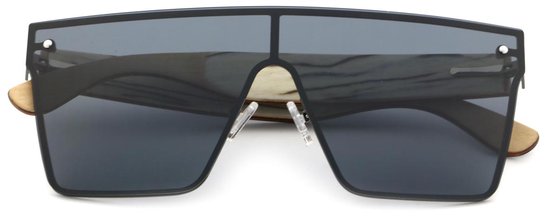 Bluxer® Lunettes de Soleil - Lunettes de Soleil Tendance Polarisées - Lentille UV400 - Cadre Surdimensionné en Acier Inoxydable - Bois en Placage d'Ébène - Lentille Grise