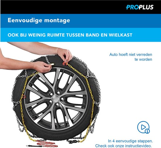 Chaînes à neige ProPlus - KNR255 - Maillons en acier de 16 mm - Label de qualité Önorm - Sécurité - Pneus - Installation rapide et facile - Compatibles avec différentes tailles de pneus - Maillons de réparation et mallette inclus - Lot de 2 - Véhicule 4x4