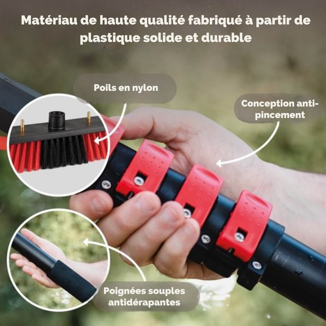 Brosse à laver télescopique Shine - Jusqu'à 7 mètres - 5 pièces avec distributeur de savon - Rouge/Noir