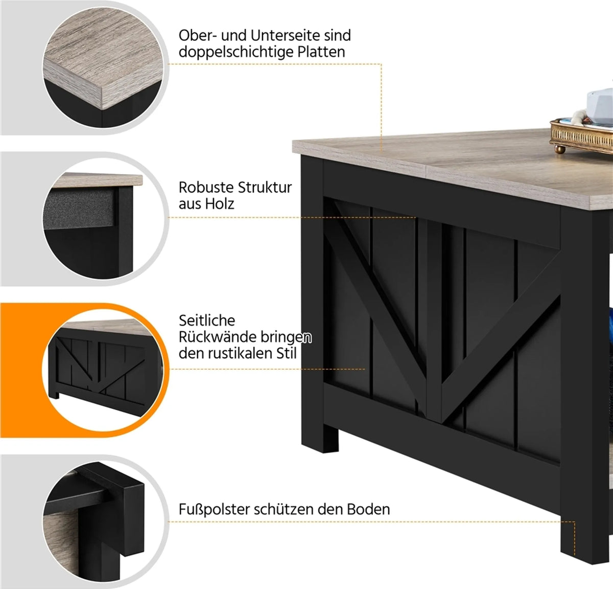 Yaheetech Table basse carrée - 80 x 80 x 45 cm - avec compartiment de rangement spacieux, design de porte de grange et placage en grain de bois - pour le salon et la salle de séjour - MDF gris E1