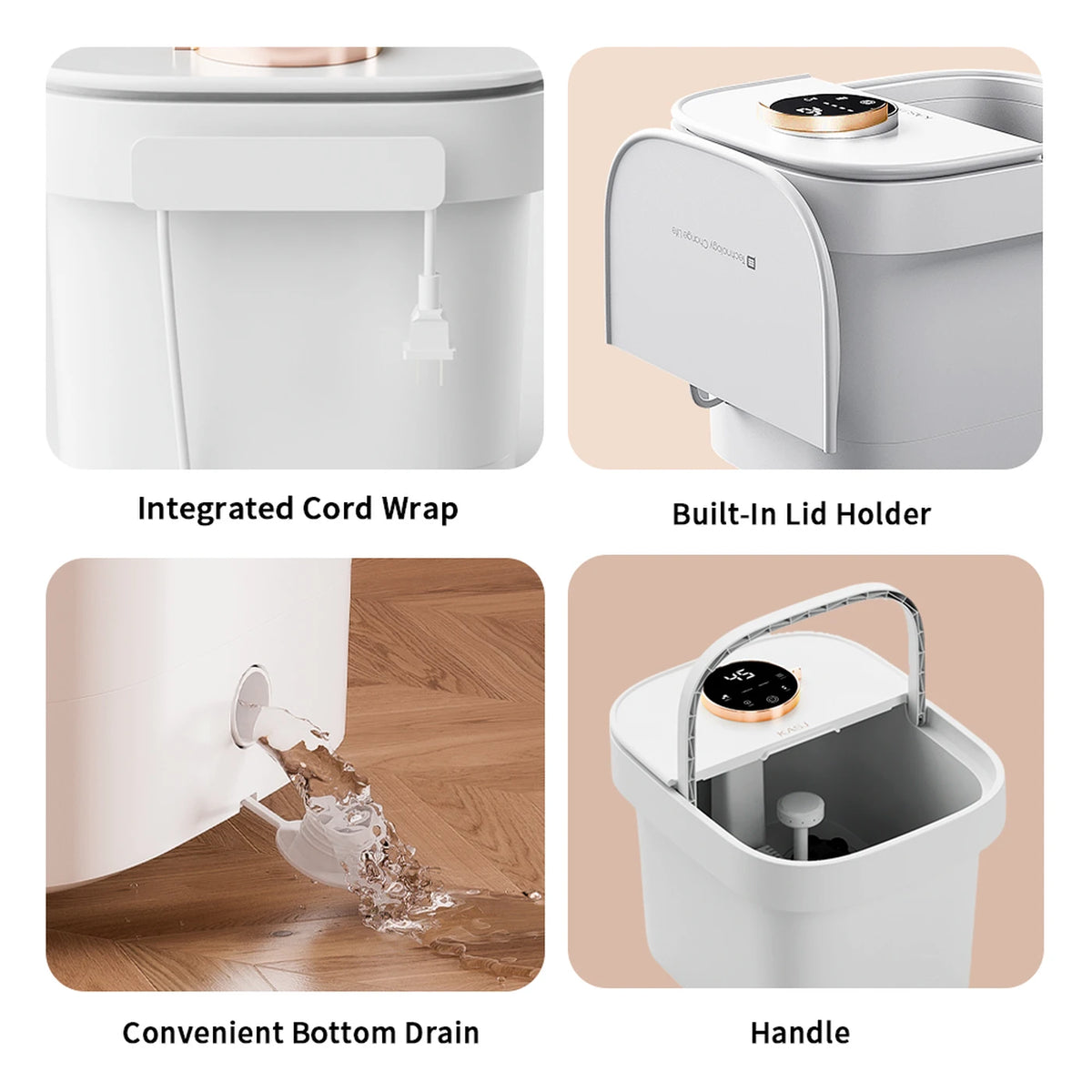Bain de pieds électrique avec massage KASJ T6 – 4 rouleaux rotatifs, acupression des talons, chauffage de 35 à 48 °C, minuterie et vidange rapide