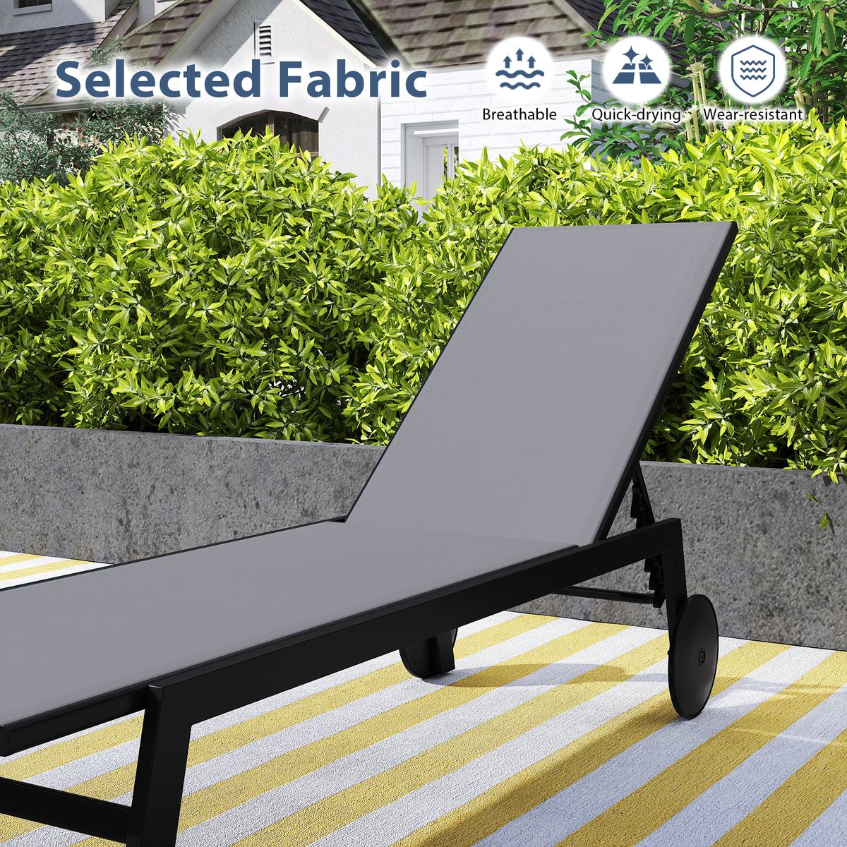 Chaise longue de jardin Coast sur roulettes - 6 positions réglables - revêtement respirant - gris - 1 pièce