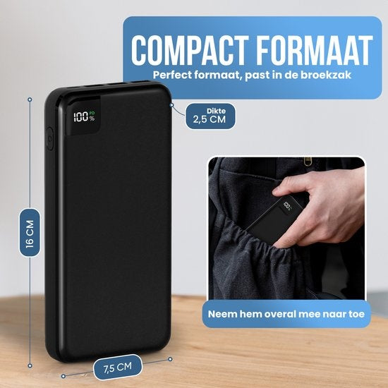 Batterie externe - Strex - 27 000 mAh - Chargeur rapide 22,5 W - USB-A/USB-C - Powerbank adapté à iOS/Android - Noir