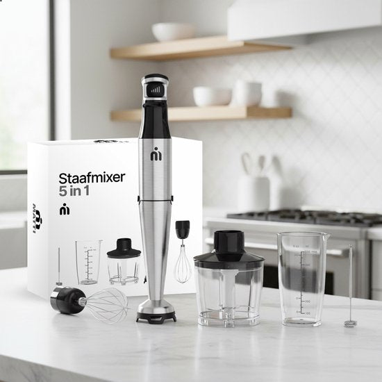 MATTI® - Mixeur plongeant 5in1 - Mixeur plongeant électrique - Hachoir - Blender - Mousseur à lait - 1500W