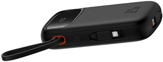 Batterie externe Baseus 10 000 mAh | Charge rapide 20 W via USB-C et USB-A | Format de voyage avec écran, noir | Batterie externe universelle compatible notamment avec Samsung et iPhone | Câbles USB-C et Lightning intégrés