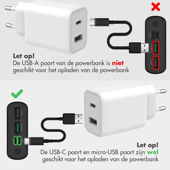 Batterie externe - iMoshion® - 27000 mAh - Chargeur rapide - Convient pour iPhone et Samsung - 18 Watt - USB A, USB C et Micro USB - Noir
