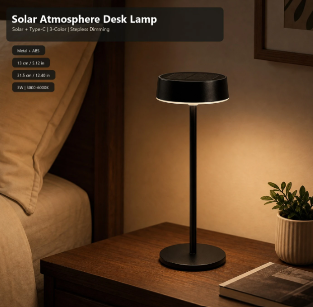 Lampe de table Arlgsite Solar - Sans fil - Rechargeable via USB-C - Intensité réglable - 3 modes de couleur
