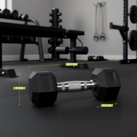 VirtuFit Hexa Dumbbell Pro - 5 kg - Hexagon Dumbbell - Durable et résistant - Entraînement musculaire - Poids - CrossFit & Fitness - Convient aux débutants et aux professionnels - Vendu à l'unité