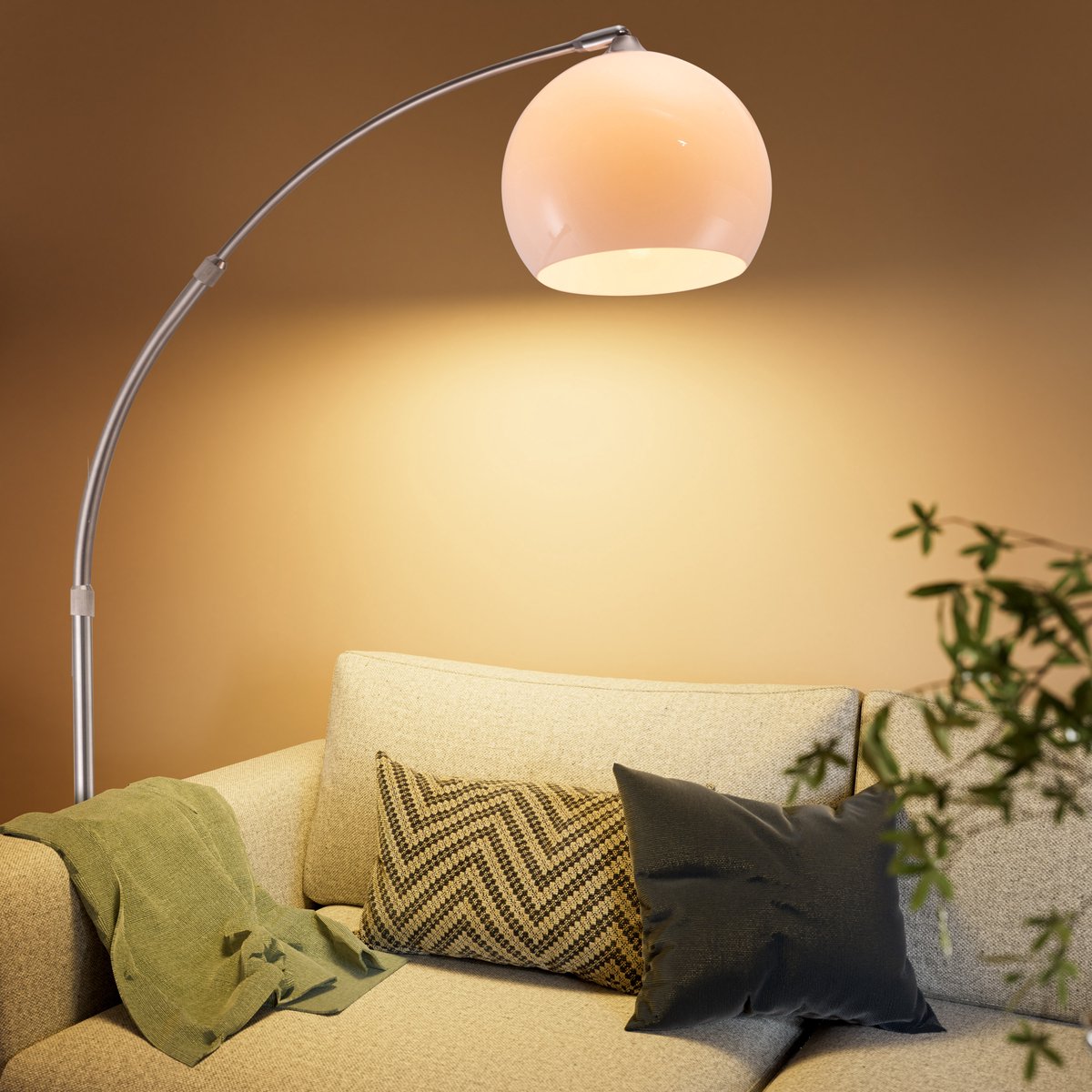 Monzana Retro Design Arc Lamp - Lampadaire - Ajustable 190-210 cm - Opal White - Silver