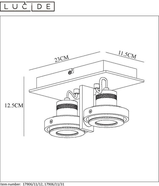 Spot de plafond Lucide LANDA - LED « Dim to warm » - GU10 - 2 x 5 W 3000 K/2200 K - Chrome mat