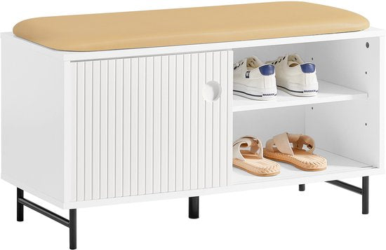 SoBuy FSR116-W Shoe Bench - Banc de rangement blanc avec coussin de siège et portes coulissantes
